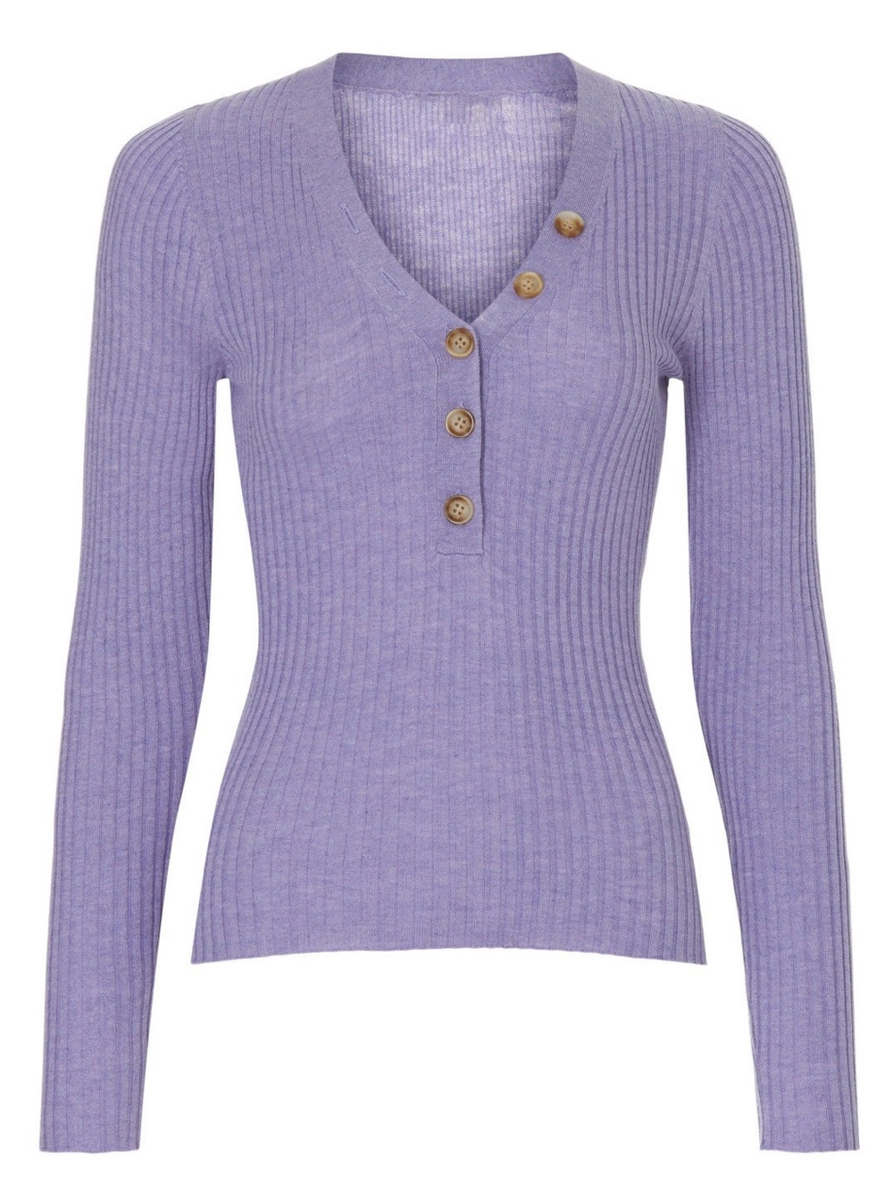 Derek Lam Lilac Ribbed Button-Front Long Sleeve Top